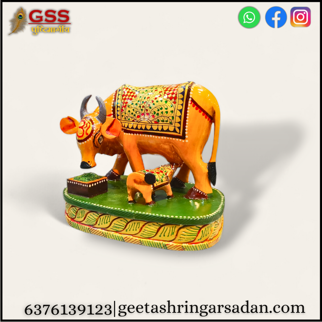 Wooden handpainted Kamdhenu cow
