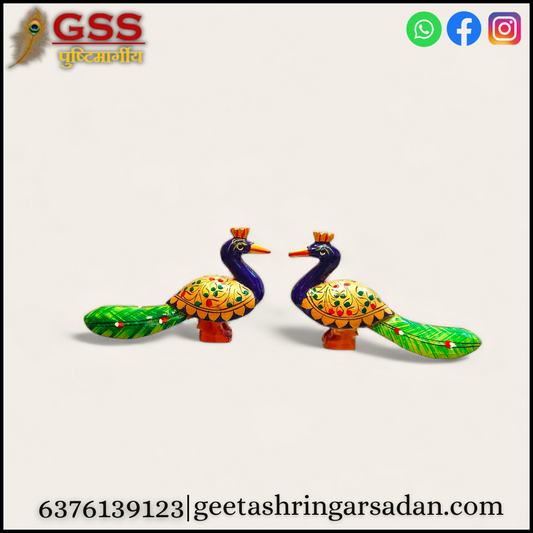 Wooden painted peacock