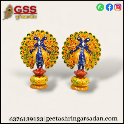 Wooden painted dancing Peacock