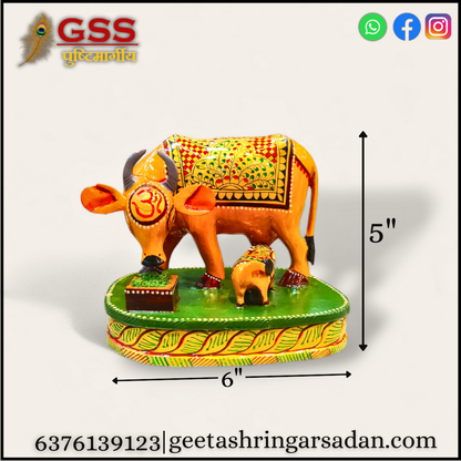 Wooden handpainted Kamdhenu cow