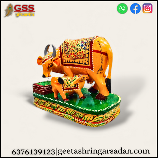 Wooden handpainted Kamdhenu cow